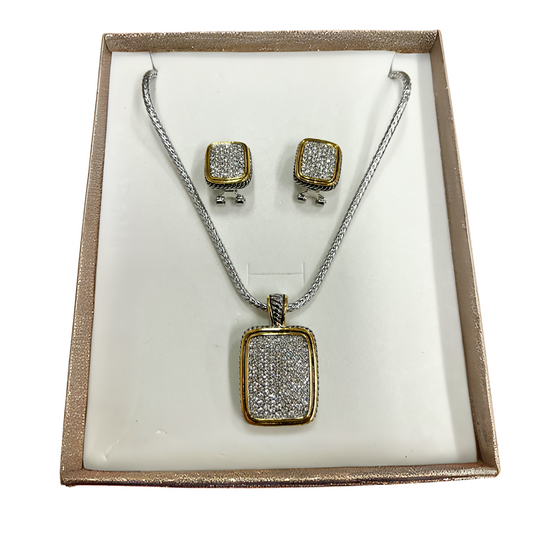 Pave Square Rope Necklace and Earring Set