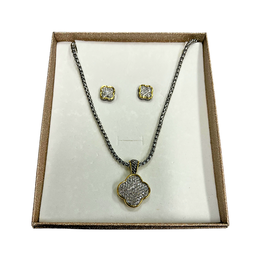 Pave Clover Rope Necklace and Earring Set