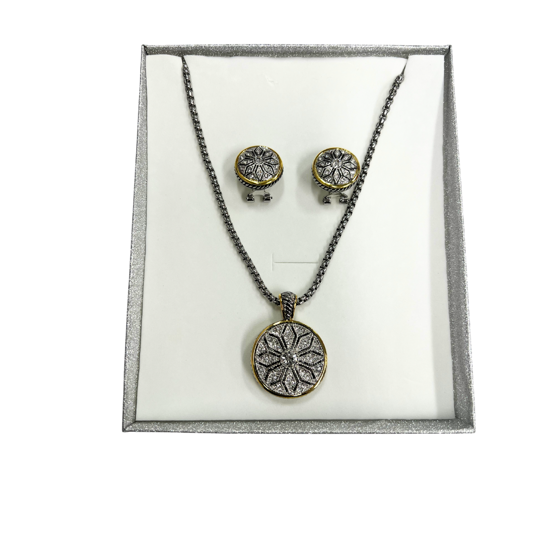 Pave Round Rope Necklace and Earring Set