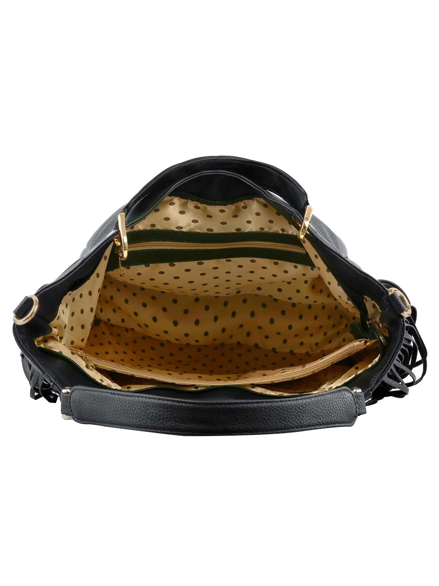 Fringed Rhinestone Accented Handbag - Black