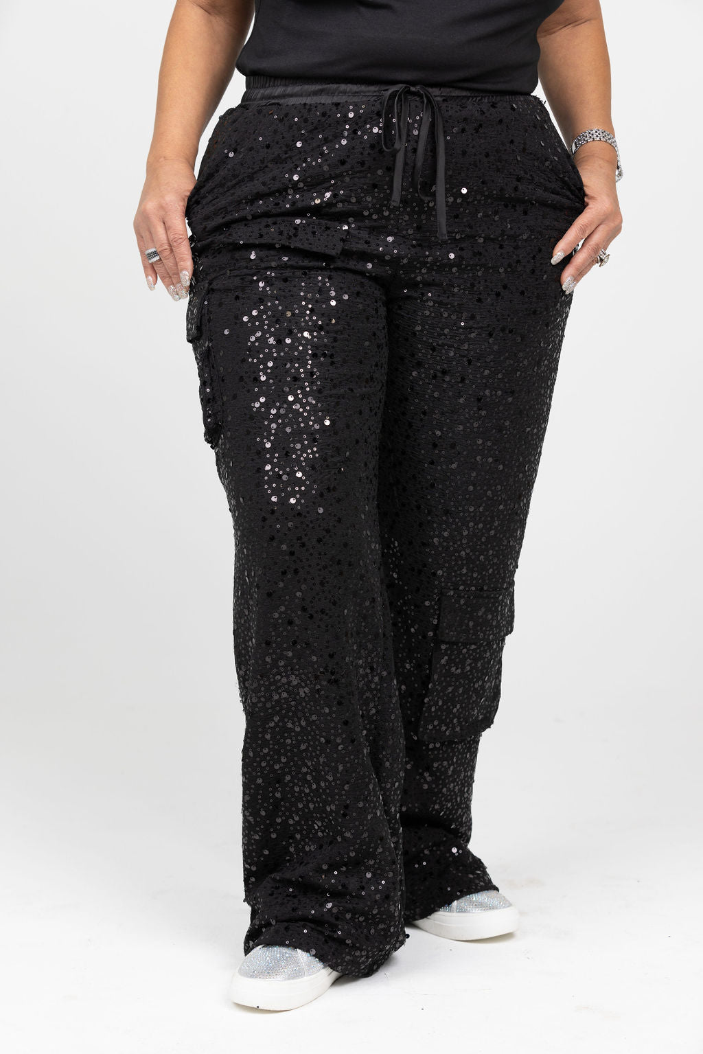 Black Sequin Cargo Pants