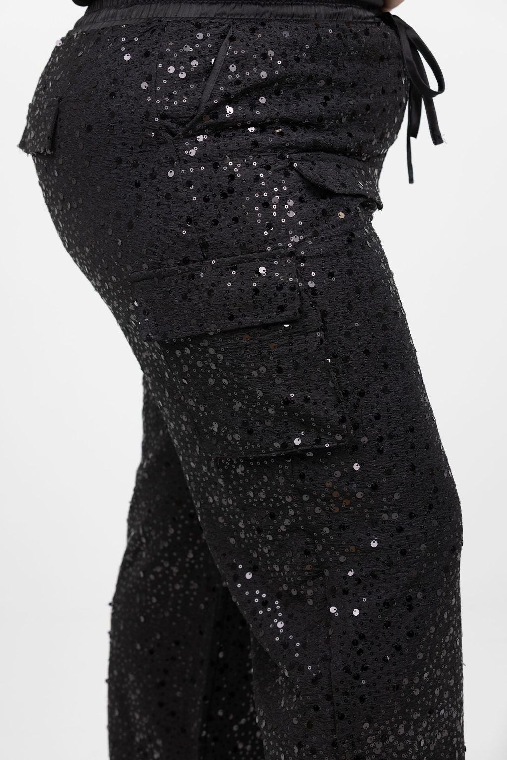 Black Sequin Cargo Pants