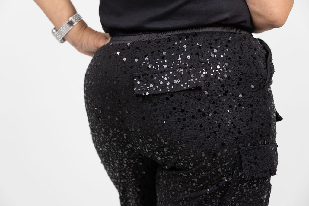 Black Sequin Cargo Pants