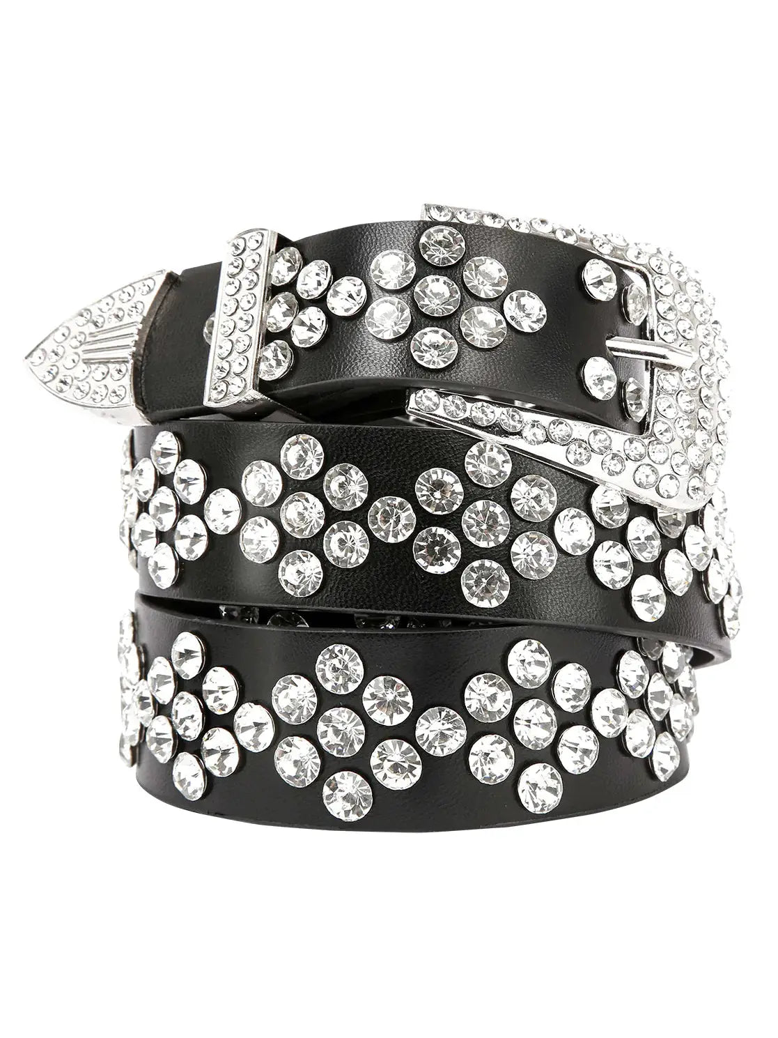 Leather Rhinestone Patterned Belt
