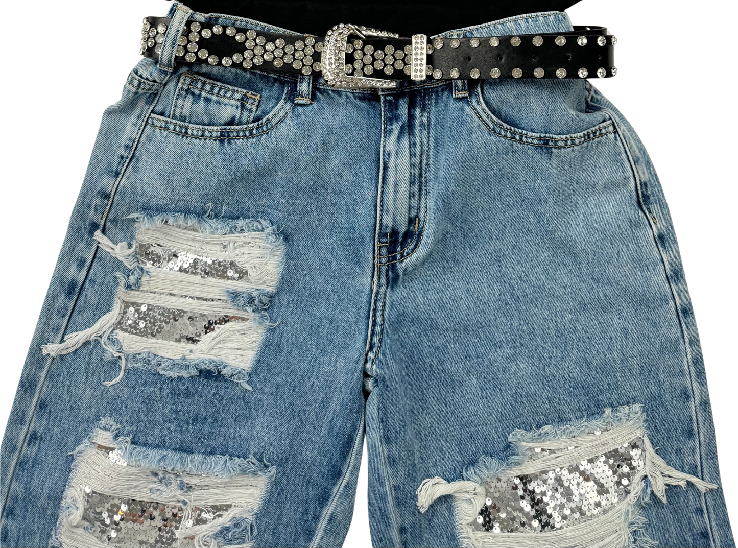 Leather Rhinestone Patterned Belt
