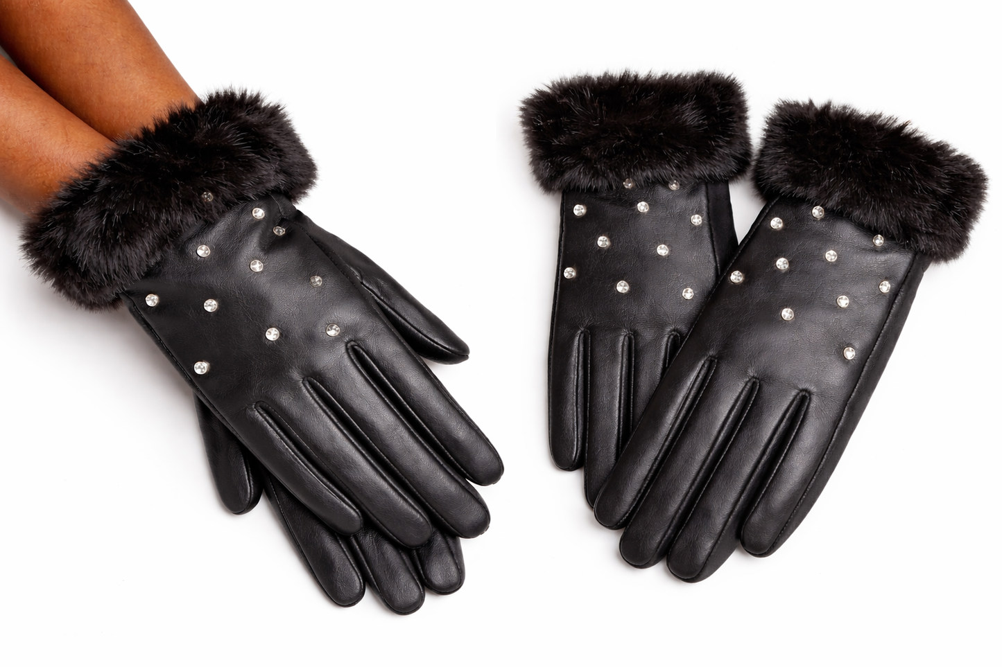 Bling Studded Faux Fur Gloves