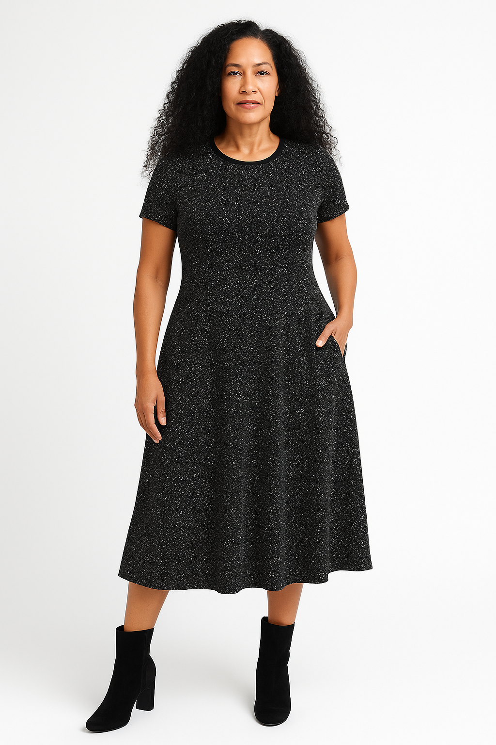 Rhinestone Skater Dress with Pockets